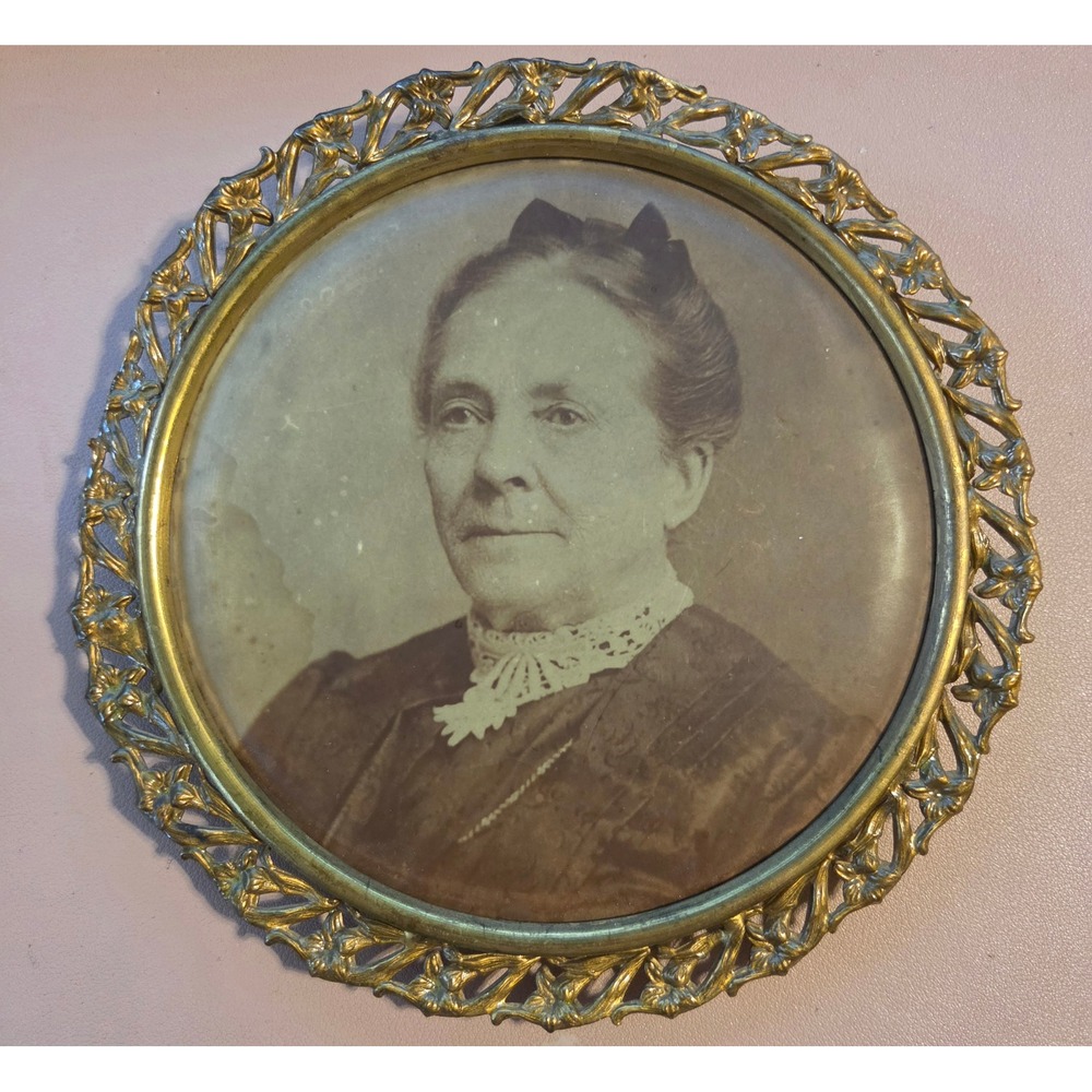 Antique Tintype Portrait Victorian Ferrotype Ornate Pierced Brass Frame